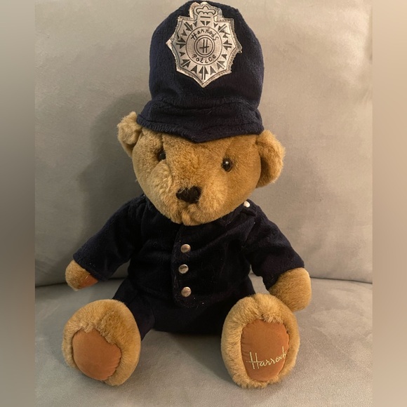 Vintage 1970s Blue Velvet Harrods Knightsbridge London Police Teddy Bear 12'' - Picture 1 of 7